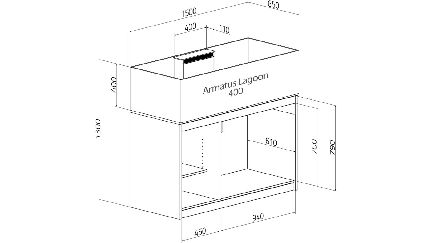 Aqua Medic Armatus Lagoon 400 weiß 150x65x40 cm