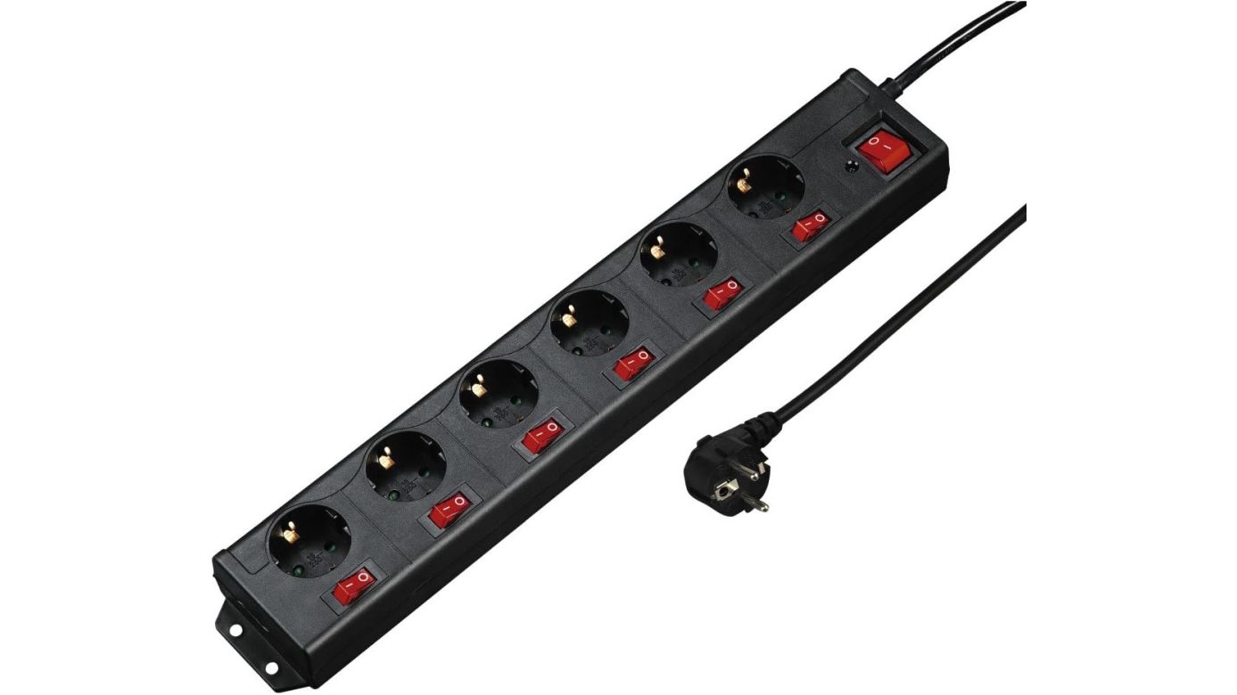 Hama Steckdosenleiste 6-fach XL schwarz, einzeln schaltbar mit Überspannungsschutz