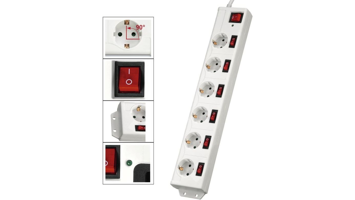 Hama Steckdosenleiste 6-fach XL weiß, einzeln schaltbar mit Überspannungsschutz