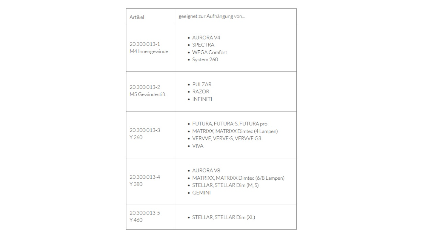 Giesemann STELLARIS AURORA V8 / V12 MATRIXX STELLAR Hängesystem Seilaufhängung D - Y360 mm